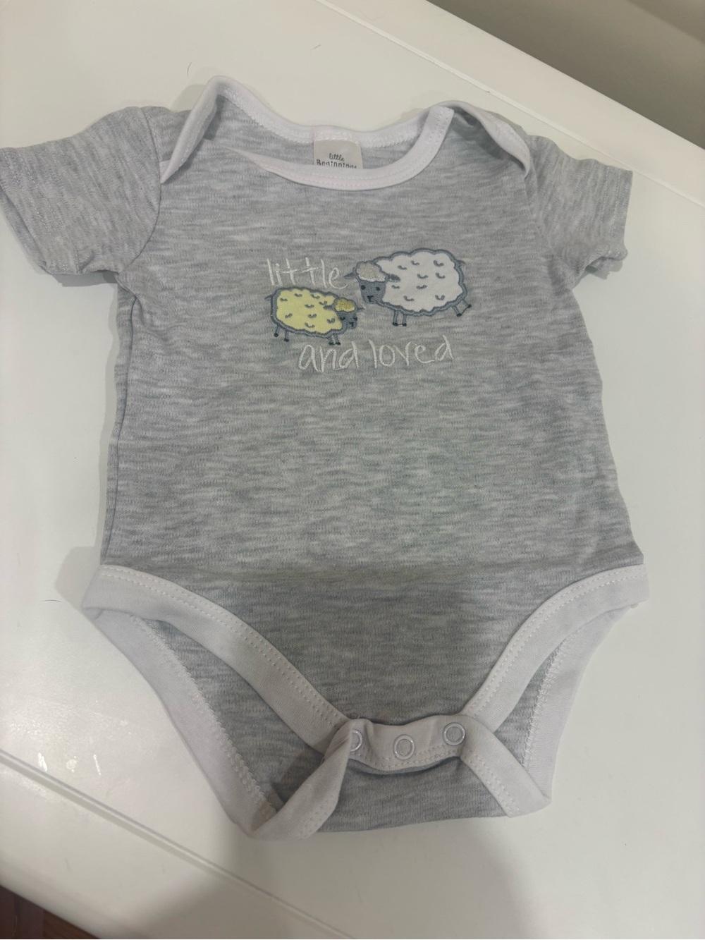 Gray 'Little and Loved' Sheep Short-Sleeve Baby One-Piece